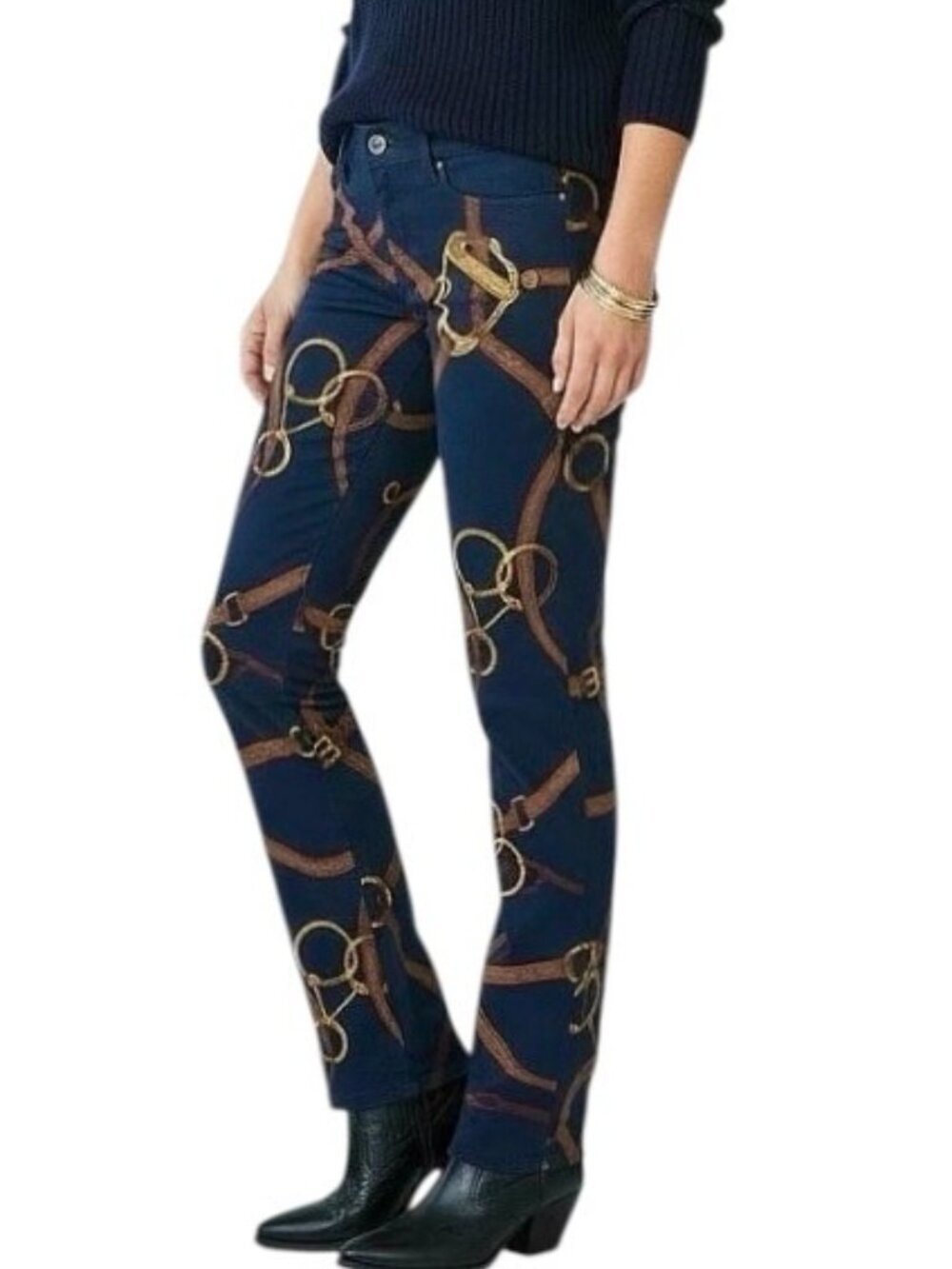 LAUREN JEANS COMPANY Equestrian Horsebit Bridle Print Midrise Jeans Western